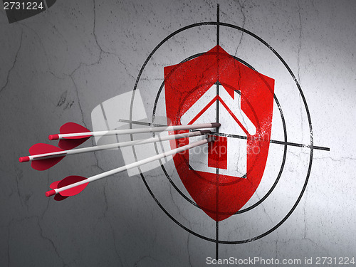 Image of Privacy concept: arrows in Shield target on wall background