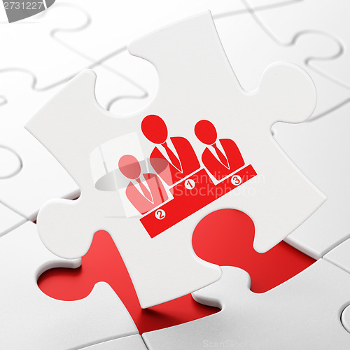 Image of News concept: Business Team on puzzle background