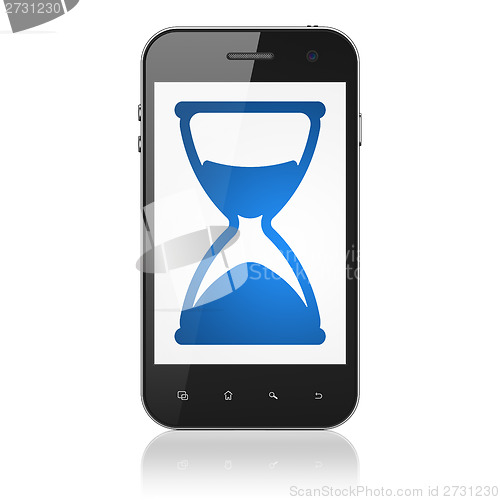 Image of Time concept: Hourglass on smartphone