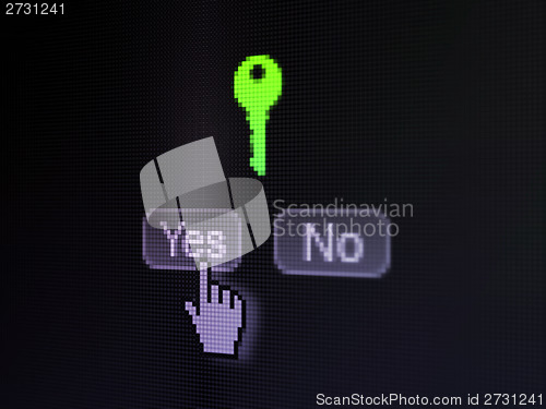 Image of Security concept: Key on digital computer screen