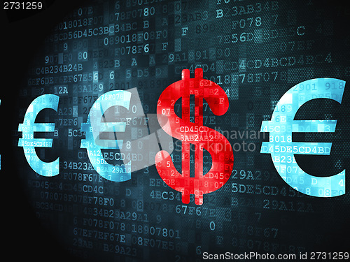 Image of Currency concept: Dollar And Euro on digital background