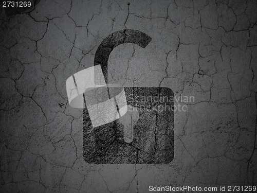 Image of Information concept: Opened Padlock on grunge wall background