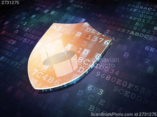 Image of Security concept: Golden Shield on digital background
