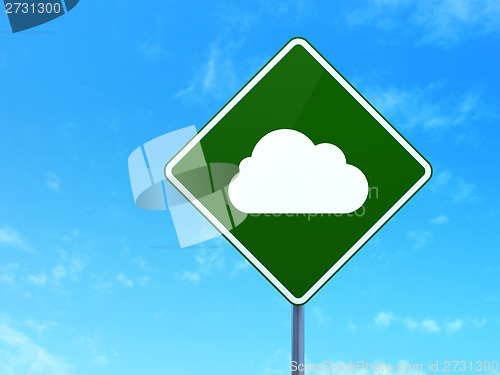 Image of Cloud technology concept: Cloud on road sign background