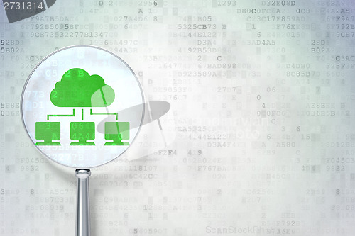 Image of Cloud computing concept:  Cloud Network with optical glass on digital background