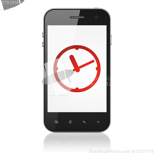 Image of Timeline concept: Clock on smartphone