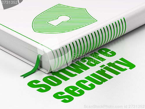 Image of Safety concept: book Shield With Keyhole, Software Security on white background