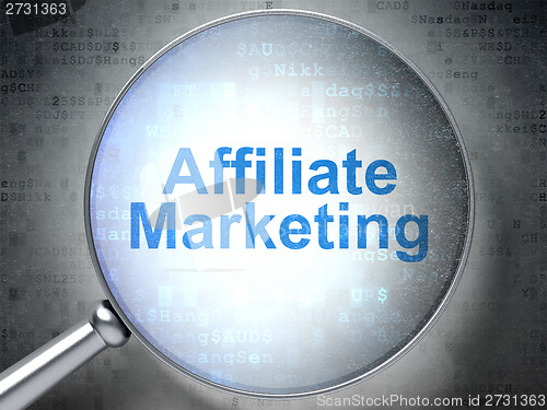 Image of Finance concept: Affiliate Marketing with optical glass