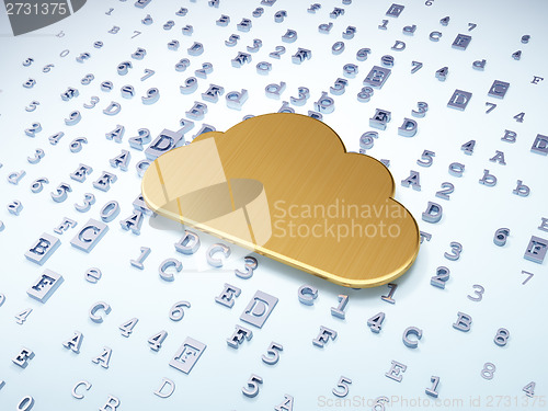 Image of Cloud networking concept: Golden Cloud on digital background