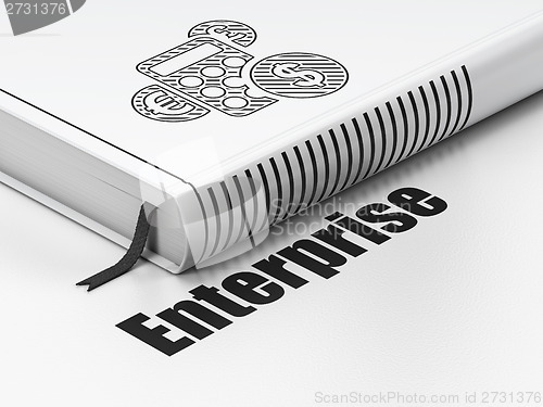 Image of Finance concept: book Calculator, Enterprise on white background