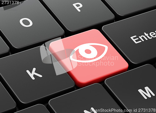 Image of Safety concept: Eye on computer keyboard background