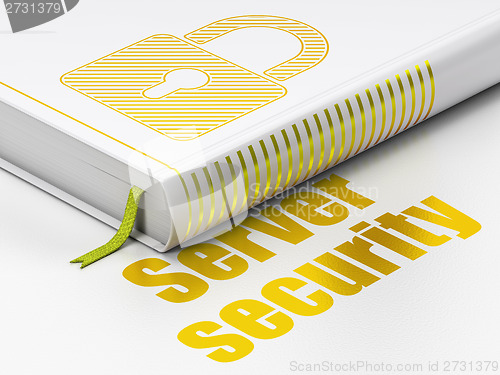 Image of Security concept: book Closed Padlock, Server Security on white