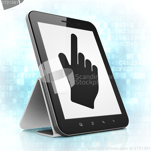 Image of Web development concept: Mouse Cursor on tablet pc computer