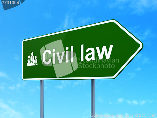 Image of Law concept: Civil Law and Business Team on road sign background