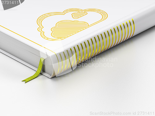 Image of Cloud computing concept: closed book, Cloud on white background
