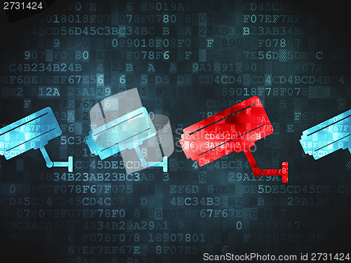 Image of Privacy concept: Cctv Camera on digital background