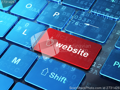 Image of Web design concept: Mouse Cursor and Website on computer keyboard background