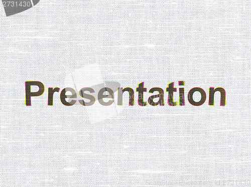 Image of Advertising concept: Presentation on fabric texture background