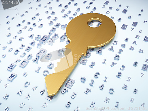 Image of Protection concept: Golden Key on digital background