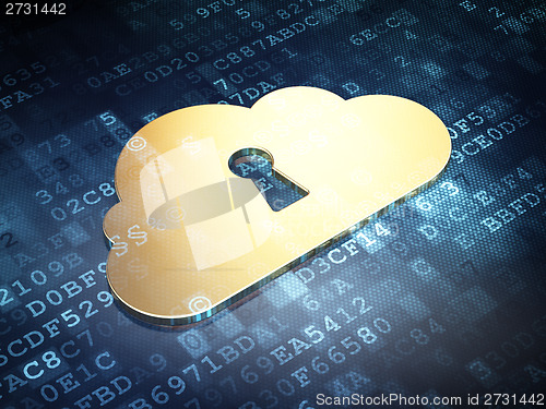 Image of Cloud computing concept: Golden Cloud With Keyhole on digital
