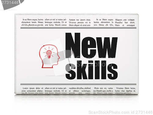 Image of Education concept: newspaper with New Skills and Head With Lightbulb