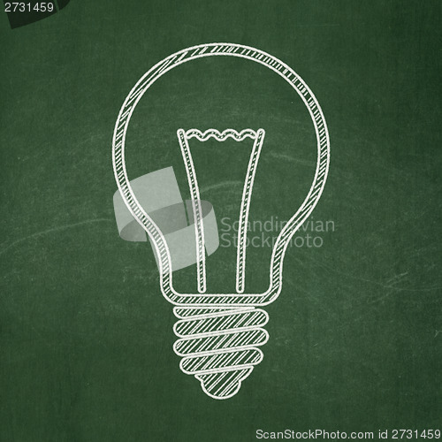 Image of Business concept: Light Bulb on chalkboard background