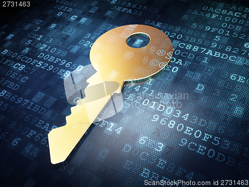 Image of Safety concept: Golden Key on digital background
