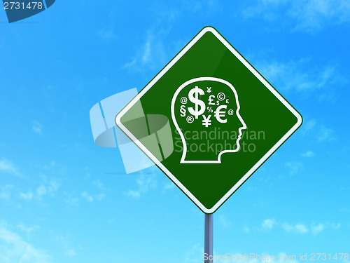Image of Marketing concept: Head With Finance Symbol on road sign background