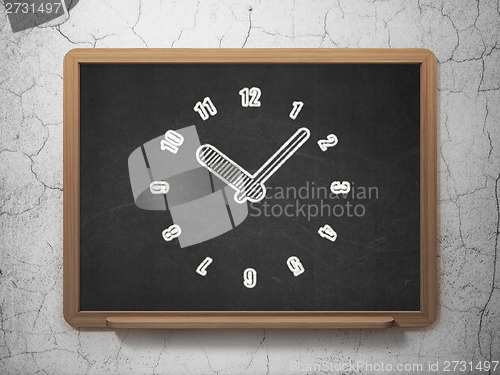 Image of Time concept: Clock on chalkboard background