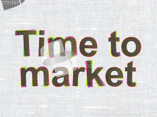 Image of Time concept: Time to Market on fabric texture background