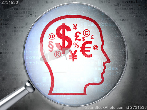 Image of Business concept: Head With Finance Symbol with optical glass on digital background