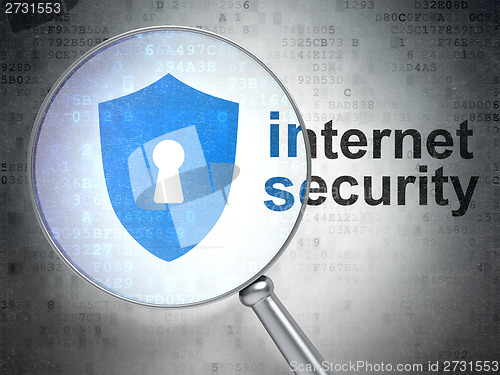 Image of Security concept: Shield With Keyhole and Internet Security with optical glass