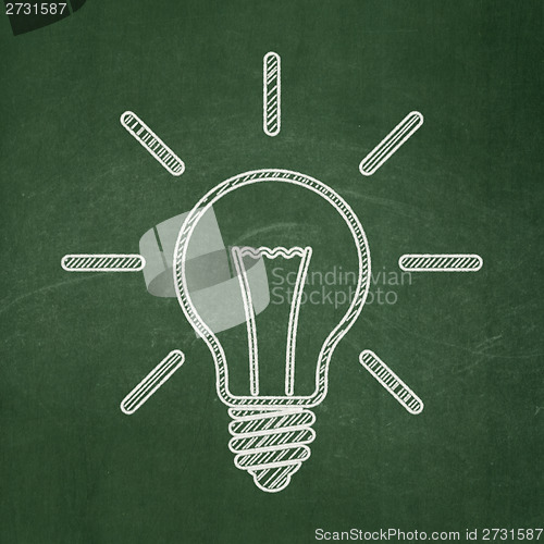 Image of Business concept: Light Bulb on chalkboard background