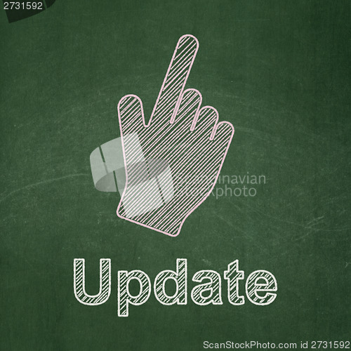 Image of Web design concept: Mouse Cursor and Update on chalkboard background
