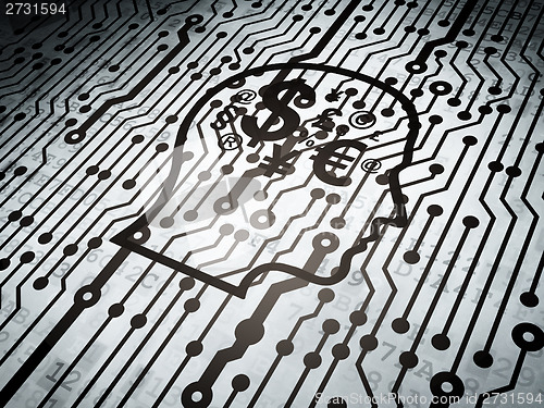 Image of Advertising concept: circuit board with Head With Finance Symbol