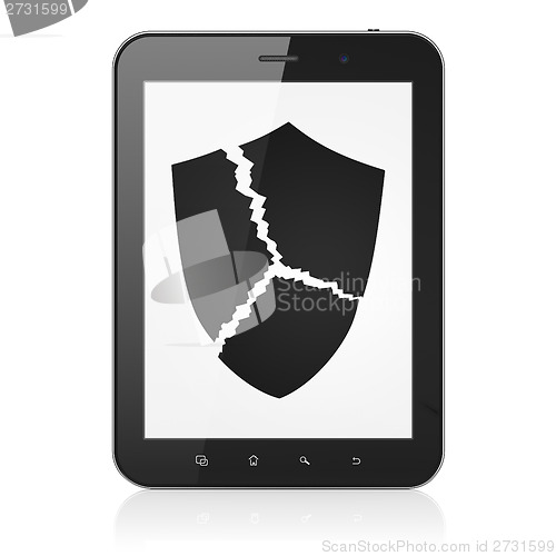 Image of Privacy concept: Broken Shield on tablet pc computer