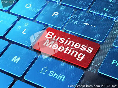 Image of Finance concept: Business Meeting on computer keyboard background