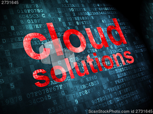 Image of Cloud networking concept: Cloud Solutions on digital background