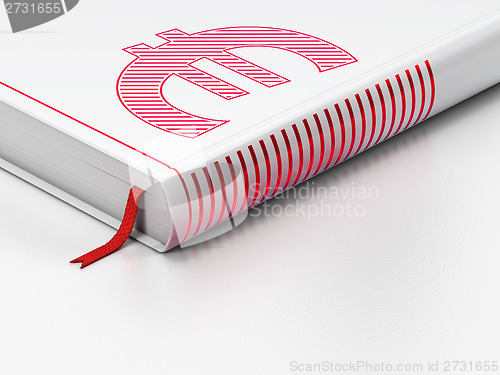Image of Currency concept: closed book, Euro on white background