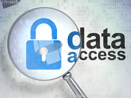Image of Information concept: Closed Padlock and Data Access with optical glass