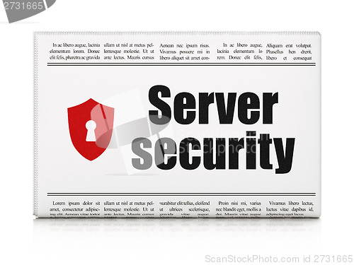 Image of Privacy concept: newspaper with Server Security and Shield With Keyhole