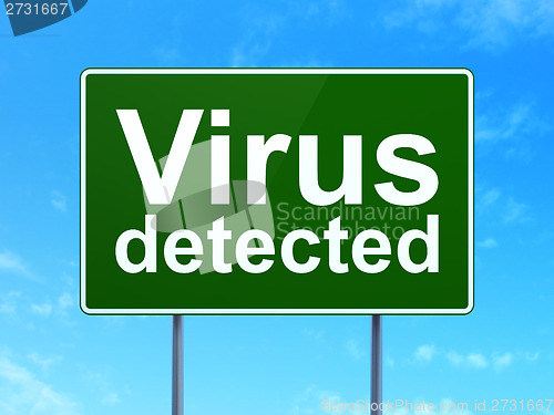Image of Privacy concept: Virus Detected on road sign background