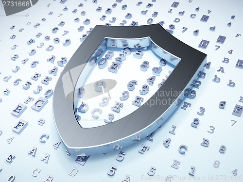 Image of Safety concept: Silver Contoured Shield on digital background