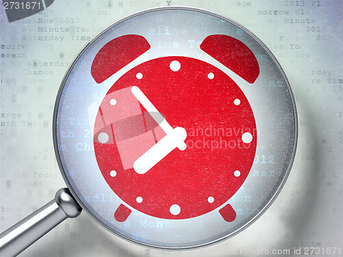 Image of Time concept: Alarm Clock with optical glass on digital background