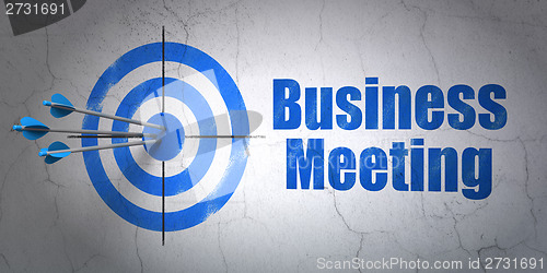 Image of Business concept: target and Business Meeting on wall background