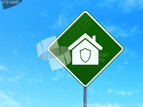 Image of Privacy concept: Home on road sign background