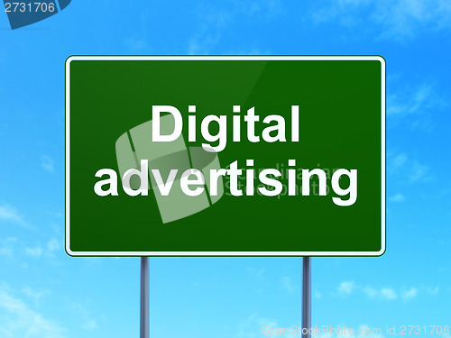 Image of Marketing concept: Digital Advertising on road sign background