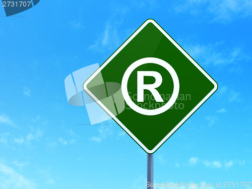 Image of Law concept: Registered on road sign background