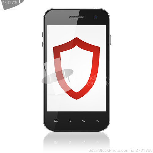 Image of Safety concept: Contoured Shield on smartphone