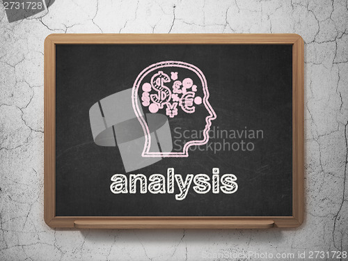 Image of Marketing concept: Head With Finance Symbol and Analysis on chalkboard background